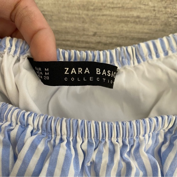 ZARA Basics Blue and White Stripe off the Shoulder Blouse Size Medium - Picture 3 of 6